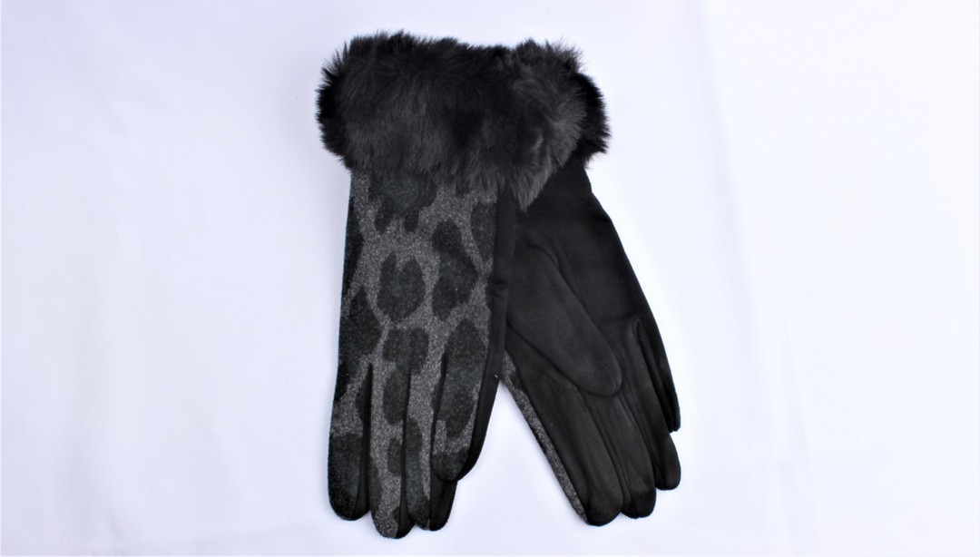 Shackelford animal print  glove w fur cuff black Style; S/LK4950BLK image 0